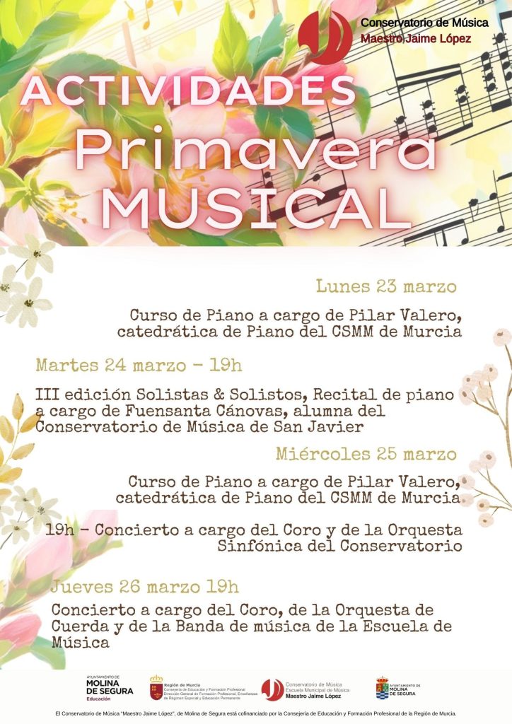 Conservatorio y Escuela Municipal Música Molina Actividades Primavera Musical 2026 Días 23, 24, 25 y 26 CARTEL